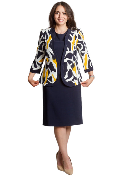 Официален макси костюм от рокля и сако в тъмносин цвят - Maxi Market