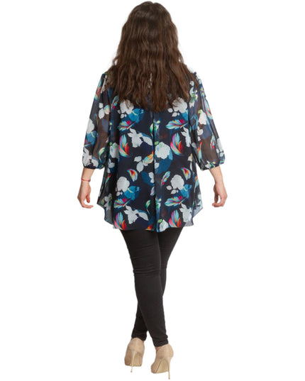 Официална дамска туника с красив принт на цветя и шифон - Maxi Market