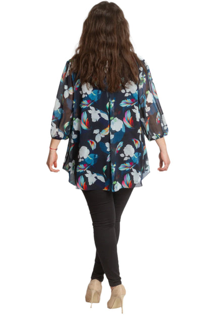 Официална дамска туника с красив принт на цветя и шифон - Maxi Market