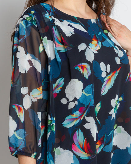 Официална дамска туника с красив принт на цветя и шифон - Maxi Market