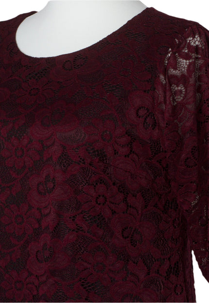 Официална дантелена рокля с 7/8 ръкав - Бордо - Maxi Market