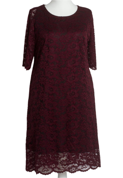 Официална дантелена рокля с 7/8 ръкав - Бордо - Maxi Market