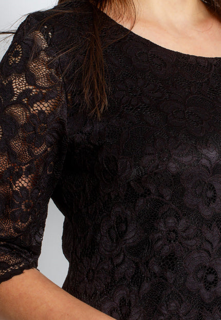 Официална дантелена рокля с 7/8 ръкав - Големи размери - Maxi Market