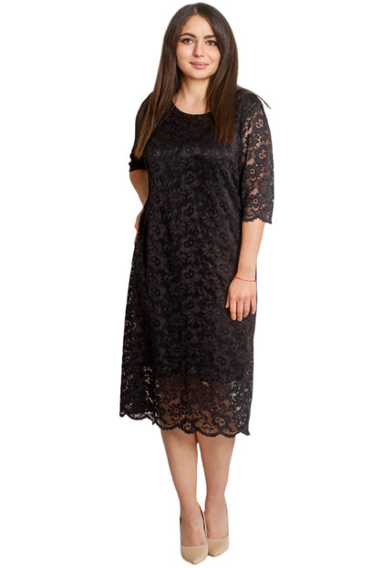 Официална дантелена рокля с 7/8 ръкав - Големи размери - Maxi Market