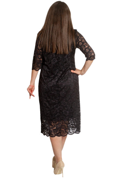 Официална дантелена рокля с 7/8 ръкав - Големи размери - Maxi Market