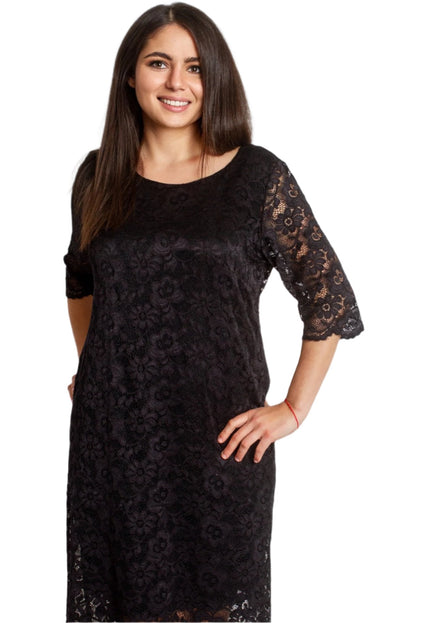 Официална дантелена рокля с 7/8 ръкав - Големи размери - Maxi Market