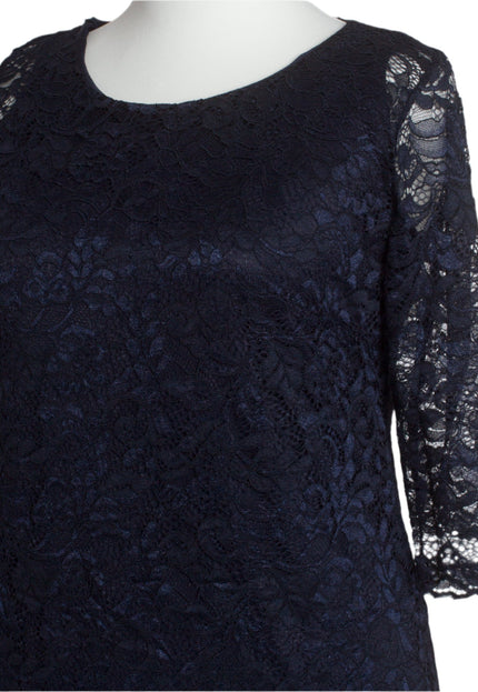 Официална дантелена рокля с 7/8 ръкав - Тъмносиня - Maxi Market