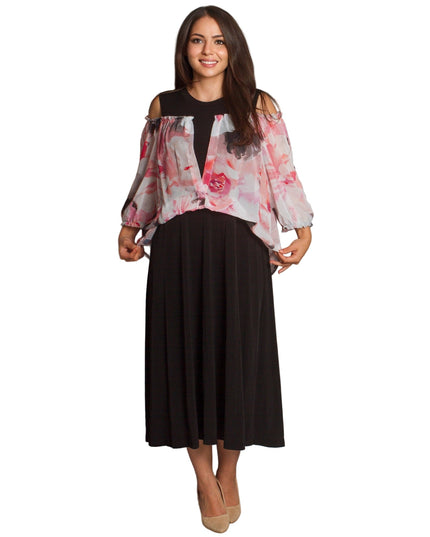 Официална дълга рокля със свободна кройка и шифон - Maxi Market