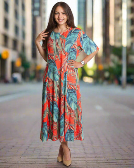 Официална дълга рокля в големи размери - Флорален десен - Maxi Market