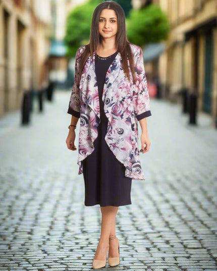 Официална макси рокля от две части с шифон на цветя - Maxi Market