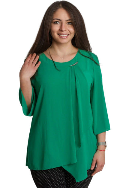 Официална макси шифонена туника с брошка и 3/4 ръкави - Maxi Market