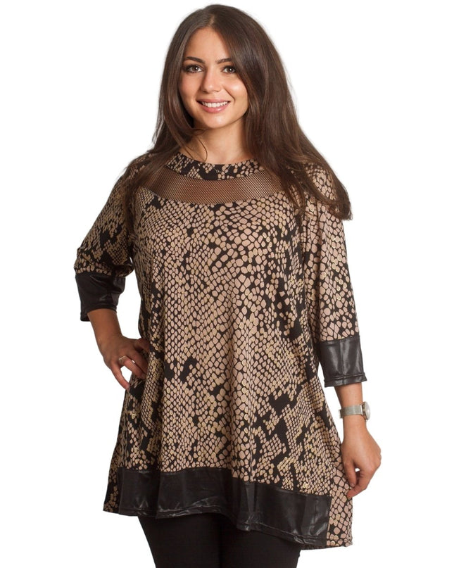 Официална макси туника с акцент от тюл и 3/4 ръкави - Maxi Market