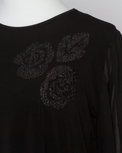 Официална макси туника с апликация на цветя и ръкави от шифон - Maxi Market