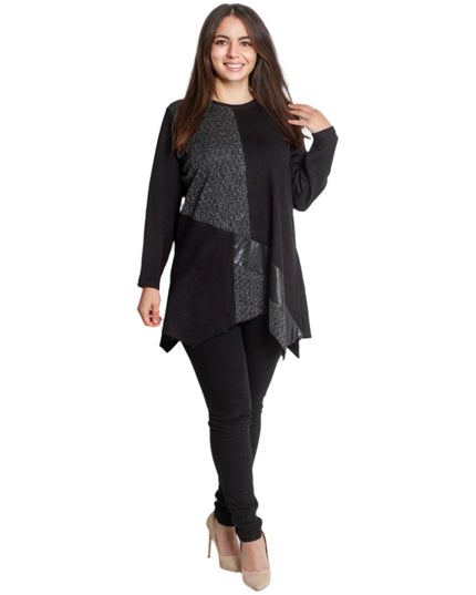 Официална макси туника с асиметрична кройка и елементи от еко кожа - Maxi Market