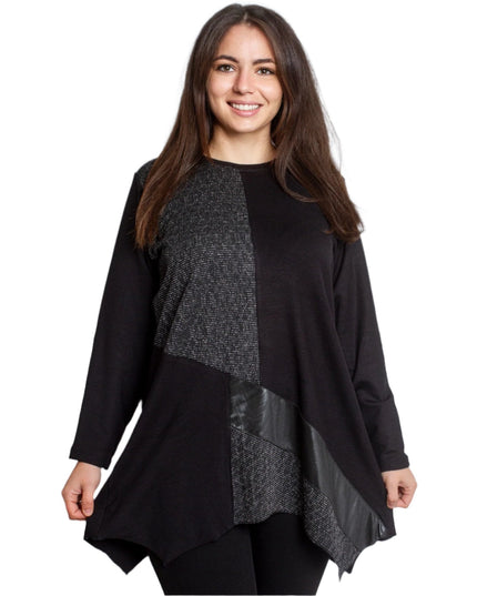 Официална макси туника с асиметрична кройка и елементи от еко кожа - Maxi Market