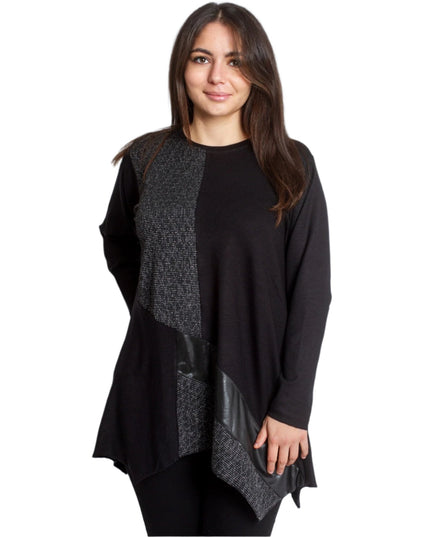 Официална макси туника с асиметрична кройка и елементи от еко кожа - Maxi Market