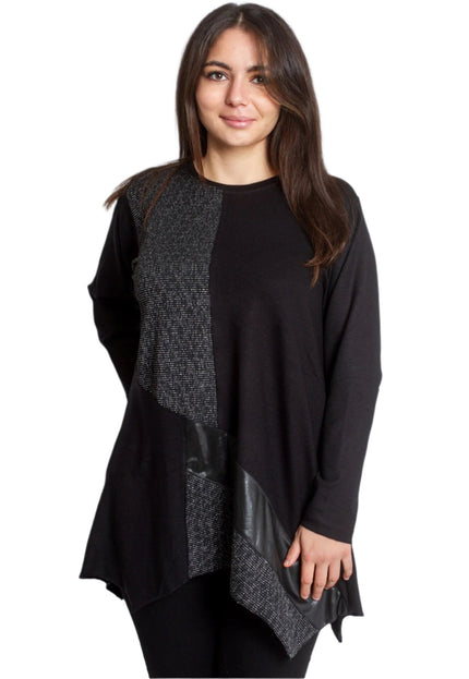 Официална макси туника с асиметрична кройка и елементи от еко кожа - Maxi Market