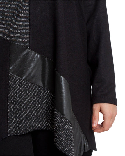 Официална макси туника с асиметрична кройка и елементи от еко кожа - Maxi Market