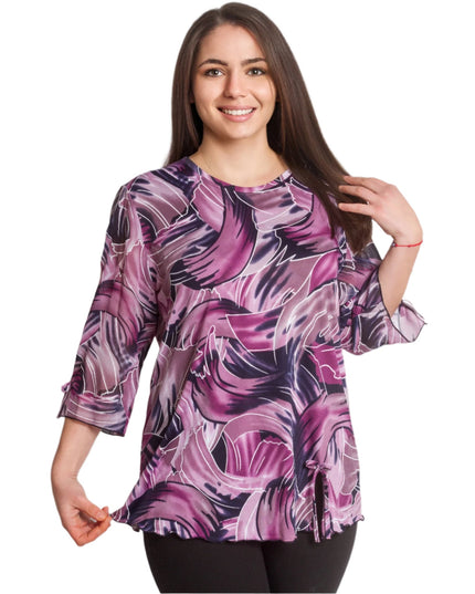 Официална макси туника с елегантен десен и 3/4 ръкави - Maxi Market