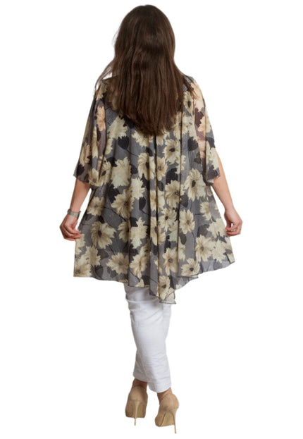 Официална макси туника с кремав флорален десен и шифон - Maxi Market