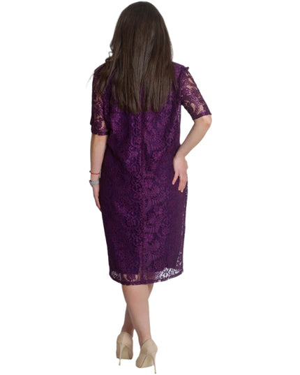 Официална права рокля с дантела в лилав цвят - Maxi Market