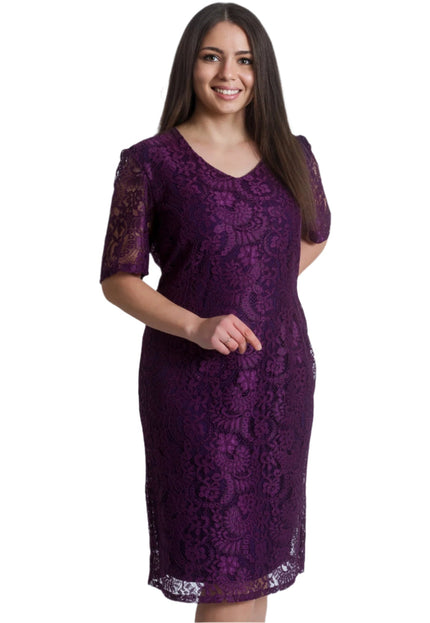 Официална права рокля с дантела в лилав цвят - Maxi Market