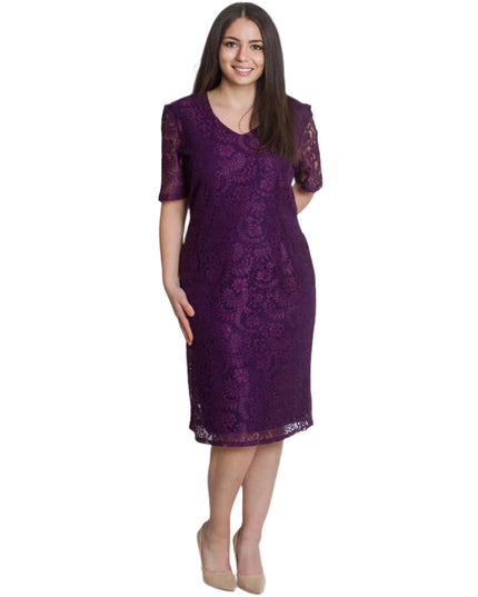 Официална права рокля с дантела в лилав цвят - Maxi Market