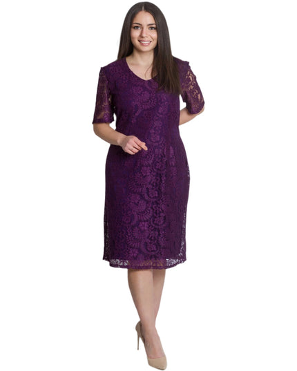 Официална права рокля с дантела в лилав цвят - Maxi Market