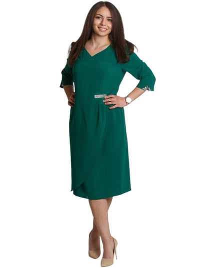 Официална права рокля с декоративни камъчета и 3/4 ръкави - Maxi Market