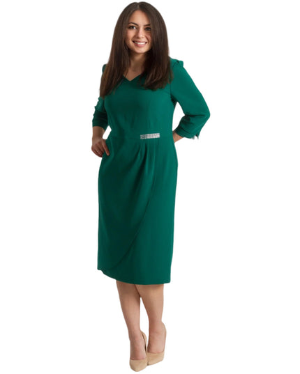 Официална права рокля с декоративни камъчета и 3/4 ръкави - Maxi Market