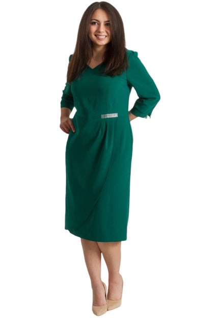 Официална права рокля с декоративни камъчета и 3/4 ръкави - Maxi Market