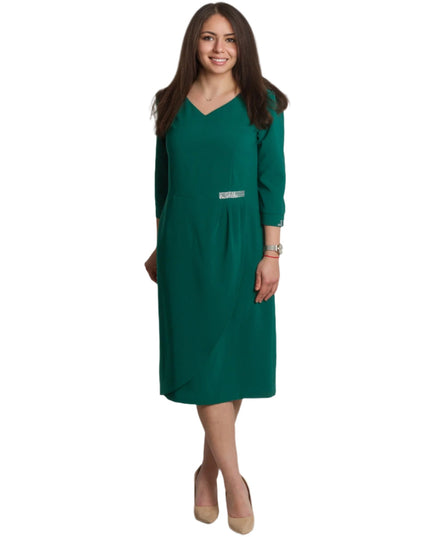 Официална права рокля с декоративни камъчета и 3/4 ръкави - Maxi Market