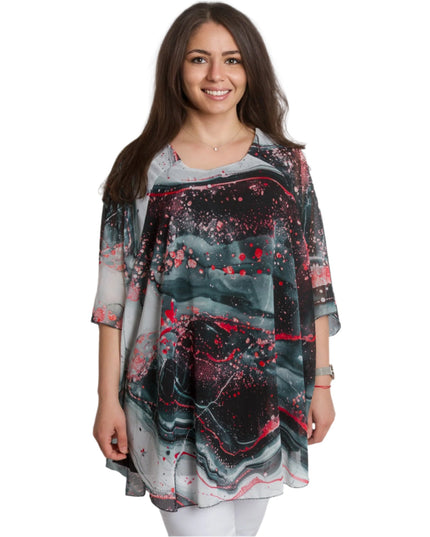 Официална шифонена макси туника с абстрактен десен - Maxi Market