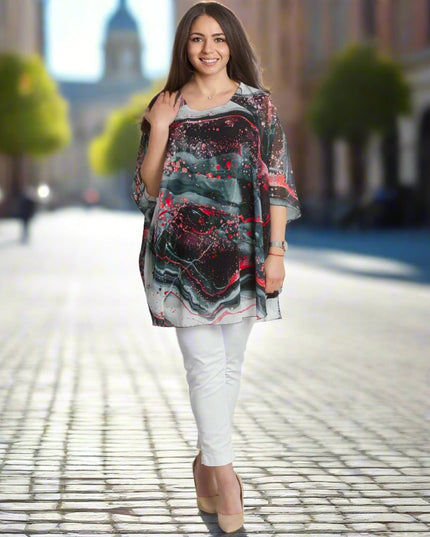 Официална шифонена макси туника с абстрактен десен - Maxi Market