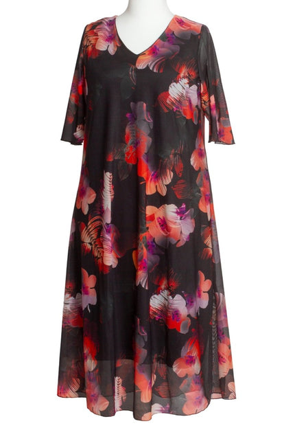 Официална шифонена рокля с флорален десен и V - образно деколте - Maxi Market