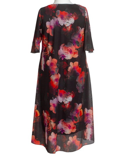 Официална шифонена рокля с флорален десен и V - образно деколте - Maxi Market