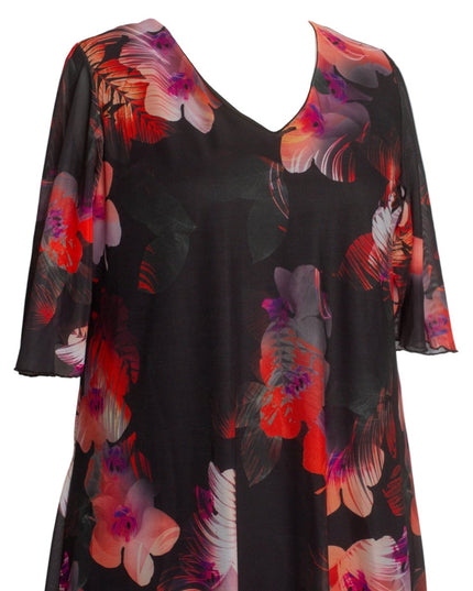 Официална шифонена рокля с флорален десен и V - образно деколте - Maxi Market