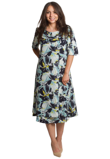 Официална шифонена рокля с цвете и флорален десен - Maxi Market