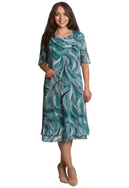 Официална шифонена рокля с цвете в големи размери - Maxi Market