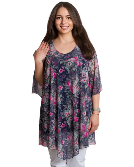 Официална шифонена туника с флорален десен и потник - Maxi Market