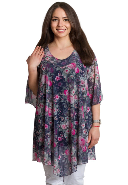 Официална шифонена туника с флорален десен и потник - Maxi Market