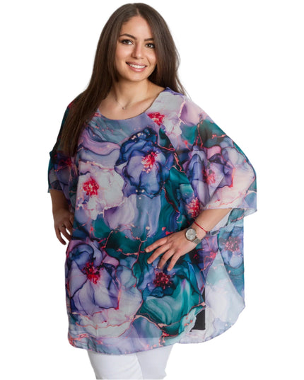 Официална шифонена туника с флорален десен и свободна кройка - Maxi Market