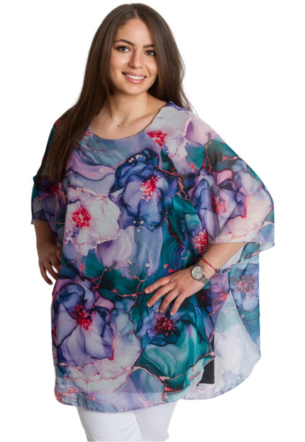 Официална шифонена туника с флорален десен и свободна кройка - Maxi Market