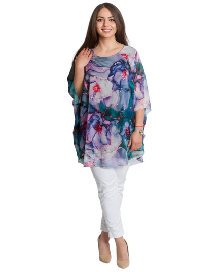 Официална шифонена туника с флорален десен и свободна кройка - Maxi Market
