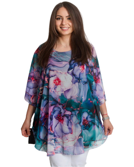 Официална шифонена туника с флорален десен и свободна кройка - Maxi Market