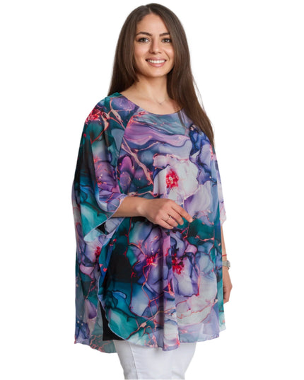 Официална шифонена туника с флорален десен и свободна кройка - Maxi Market