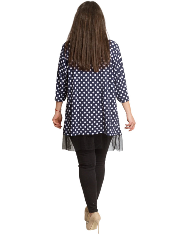 Официална тъмносиня туника на точки с тюл 4XL,5XL - Maxi Market