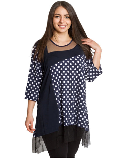 Официална тъмносиня туника на точки с тюл 4XL,5XL - Maxi Market