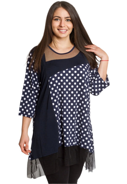 Официална тъмносиня туника на точки с тюл 4XL,5XL - Maxi Market