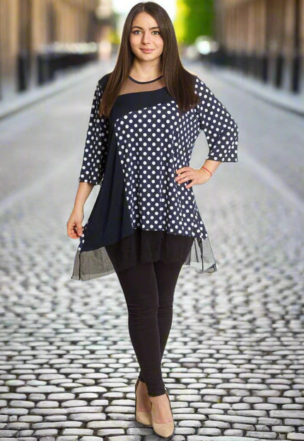 Официална тъмносиня туника на точки с тюл 4XL,5XL - Maxi Market